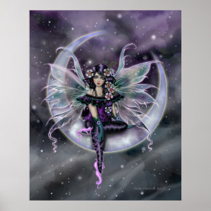 Poster Fée de la Lune Lavande sur Croissant de Lune en Ar