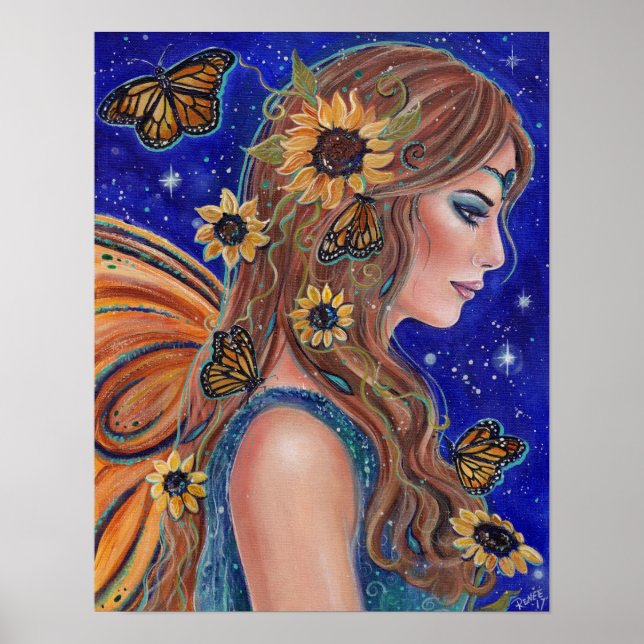 Poster Fée de tournesol aux papillons art par Renée (Devant)