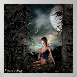 Poster Fée de Whimsical Holding Magical Ball in Forest Ar