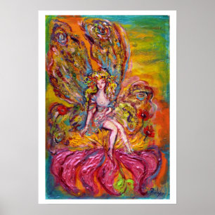Poster FÉE DES FLEURS SUR L'IRIS ROSE Fantaisie