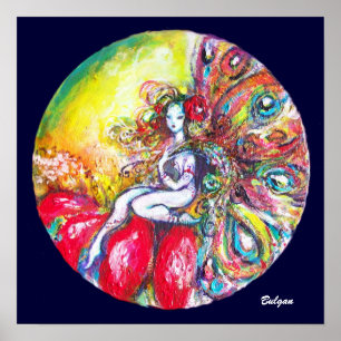 Poster FÉE DES FLEURS TITANIA ASSISE SUR FLEUR ROUGE Fant