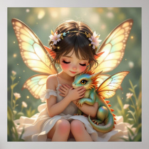 Poster Fée et Dragon   Chibi Conte de Fées Anime