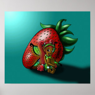 Poster Fée et fraise afro-américaines