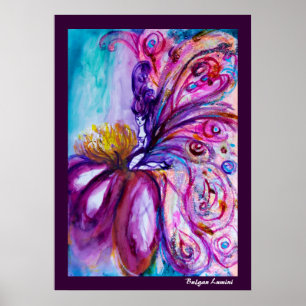 POSTER FÉE FLEUR MIGNONNE ET FANTAISISTE EN ROSE, ÉCLATS