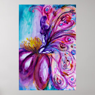 POSTER FÉE FLEUR MIGNONNE ET FANTAISISTE EN ROSE, PAILLET