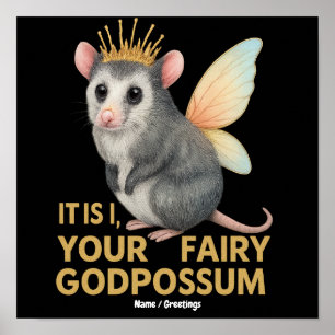 Poster Fée Godpossum Adorable Opossum avec Couronne et Ai
