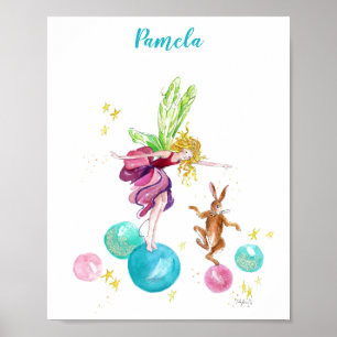 Poster Fée joueuse sur des boules colorées avec l'affiche