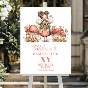 Poster Fée mignonne fantaisie rose florale Bienvenue anni