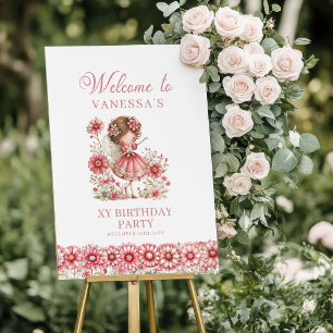 Poster Fée Mignonne Fantaisiste Fleurs Roses Bienvenue po