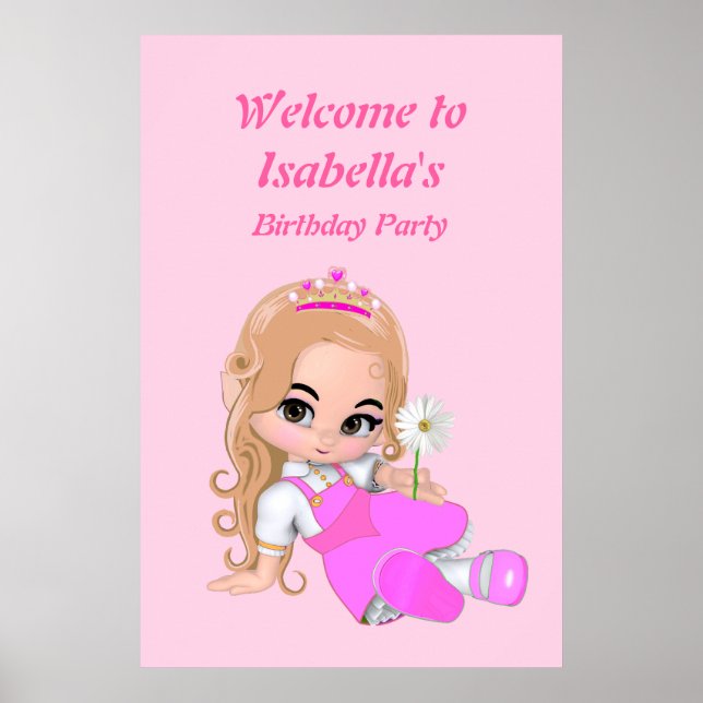 Poster Fée mignonne Princesse Rose Filles Fête Anniversai (Devant)
