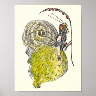 Poster Fée mignonne vintage de papillon d'imaginaire avec