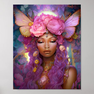 Poster Fée noire Queen rose violet Imaginaire Art