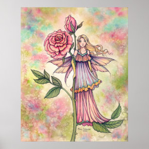 Poster Fée Rose Rougeoyante avec Roses Roses Art