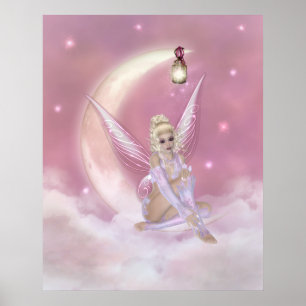 Poster Fée sur la Lune - Imaginaire Imprimer