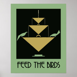 Poster  Feed the birds green and amber