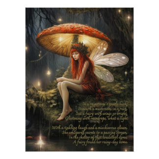 Poster Féerie Sous Champignons Dans La Pluie