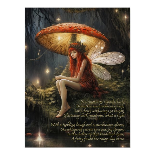 Poster Féerie Sous Champignons Dans La Pluie (Devant)