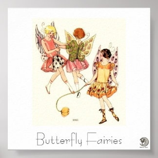 Poster Fées aux papillons des années 1930