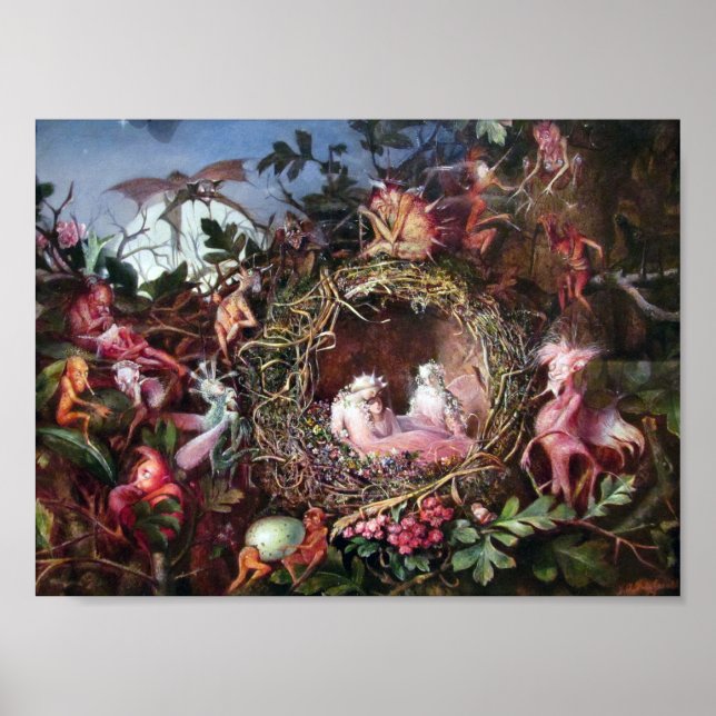 Poster Fées dans un nid d'oiseaux, John Anster Fitzgerald (Devant)