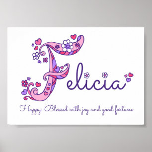 Poster Felicia initiale F doodé nom de l'art cardiaque si