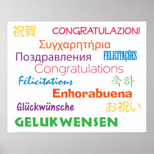 Poster Félicitations dans plusieurs langues colorées