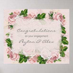 Poster Félicitations de fiançailles florales rose tendre