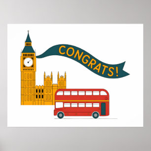 Poster Félicitations sur le thème de Londres avec Big Ben