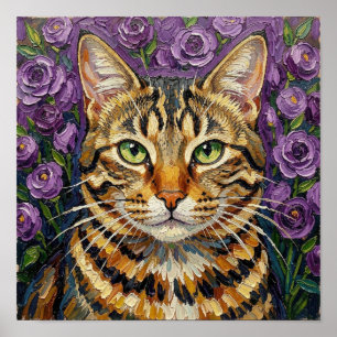 Poster Félin & Floral   Artistique et Mignon Chat 