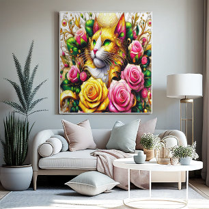 Poster Feline au milieu d'une floraison vibrante 16x12