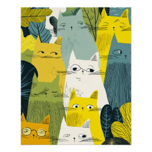 Poster Feline Crowd - Chat Quirky