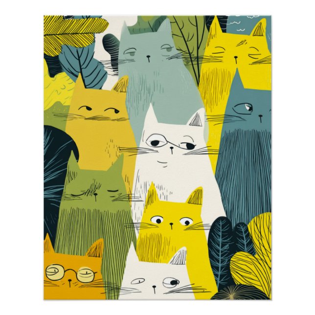 Poster Feline Crowd - Chat Quirky (Devant)
