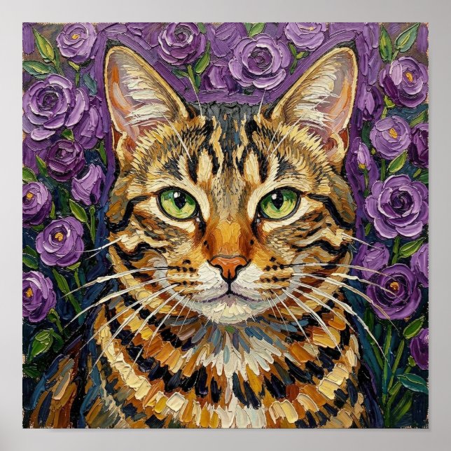 Poster Feline & Floral | Cute Artistic Cat  (Devant)