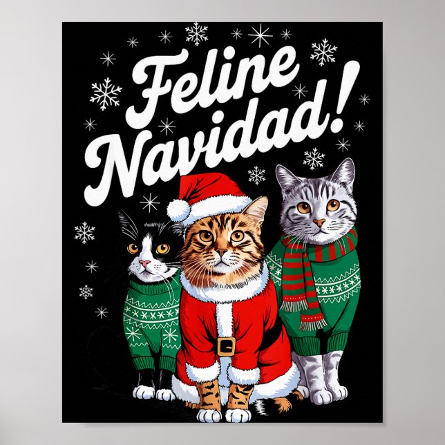 Poster Feline Navidad Funny Cat Christmas Holiday Xmas Sa (Devant)