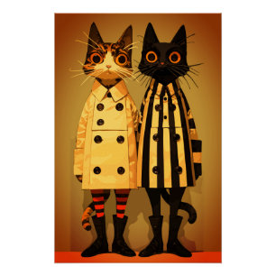 Poster Félins à la Mode – Manteaux et Bottes Originaux po