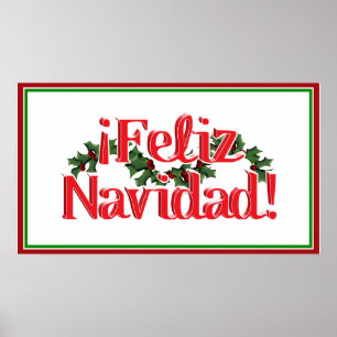 Poster Feliz Navidad Avec Holly