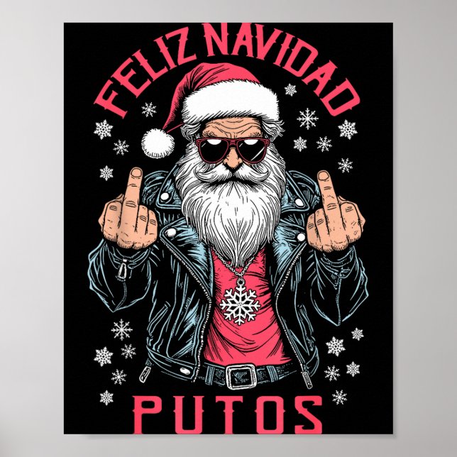 Poster Feliz Navidad Putos Funny Rude Spanish Santa Middl (Devant)