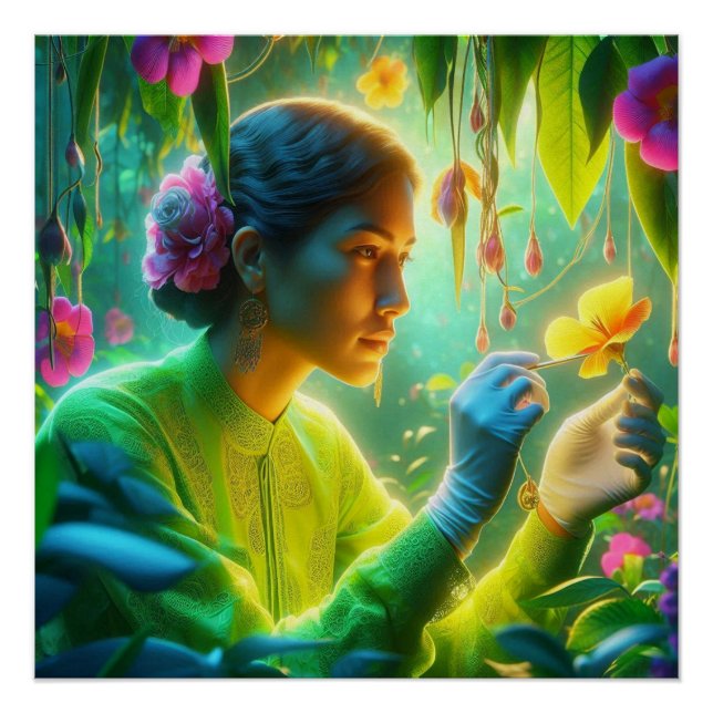 Poster Female Botanist Doing Her Work in a Garden on Wall (Devant)