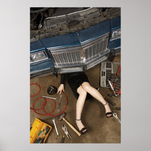 Poster female mechanic fixing stuff