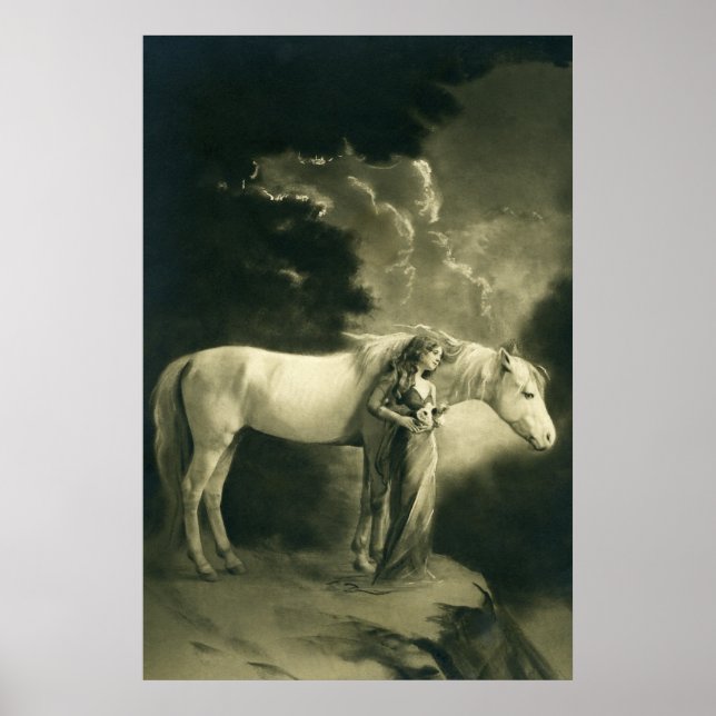 Poster Femme à cheval blanc. (Devant)