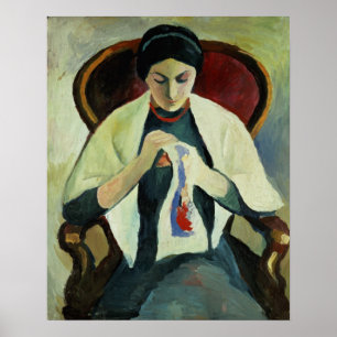 Poster Femme à coudre