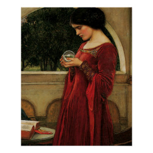 Poster Femme à la boule de cristal, peinture de Waterhous
