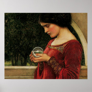 Poster Femme à la boule de cristal, peinture de Waterhous