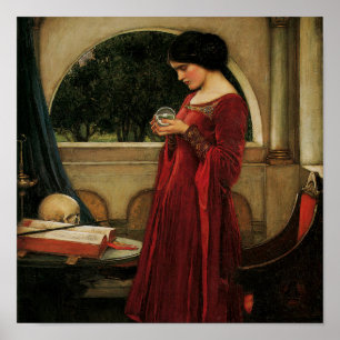Poster Femme à la boule de cristal, peinture de Waterhous