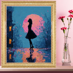 Poster Femme à la Lune Rose Impressionniste Bulles de Che