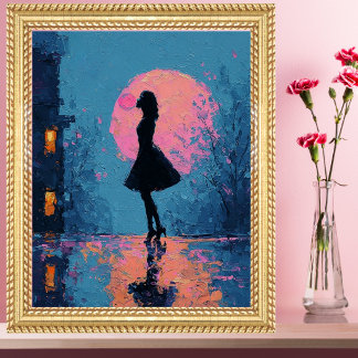 Poster Femme à la Lune Rose Impressionniste Bulles de Che
