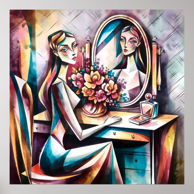 Poster Femme À La Table À Habiller Art Moderne De Beauté  (Devant)