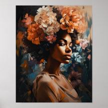 Femme à l'affiche d'art d'impression de tête de fl