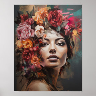 Poster Femme à l'affiche d'art d'impression de tête de fl