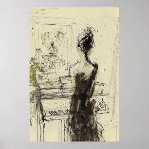 Poster Femme à Piano Sketch -