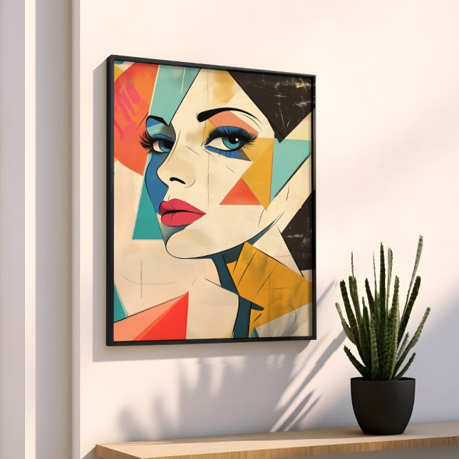Poster Femme Abstraite géométrique avec yeux Aqua (Créateur téléchargé)